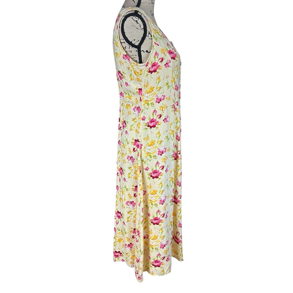 BFA Classics Floral Maxi Dress Sze S Yellow Pink Button Front Rayon 90s Sundress - Picture 4 of 10